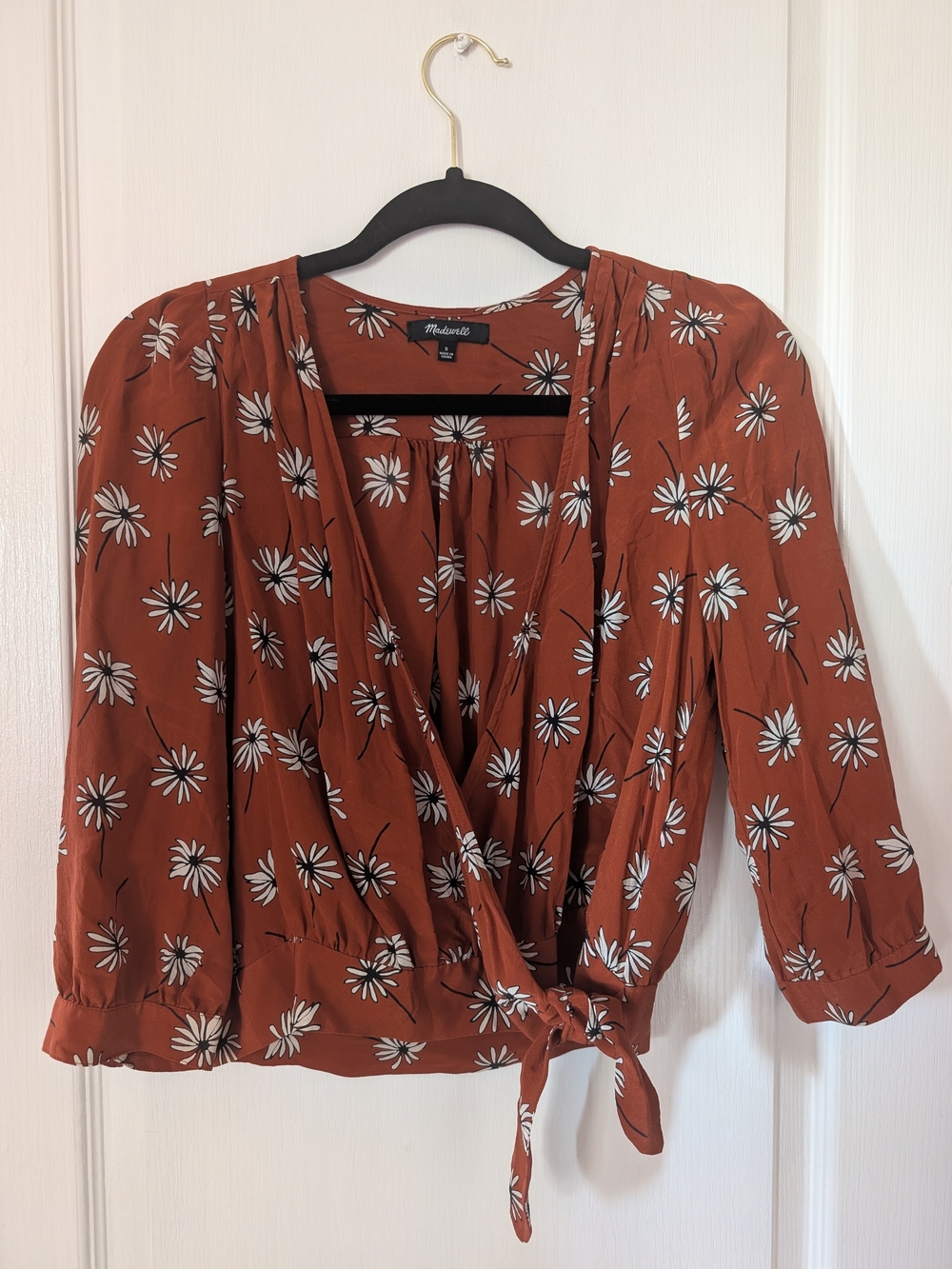 Madewell Rust Floral Wrap Blouse